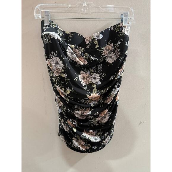 Torrid Shirred Jersey Knit Mini Skirt Womens 0 Black Floral Print High Waisted - Picture 5 of 5